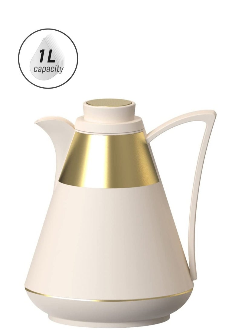 BLACKSTONE Vacuum Flask Coffee Carafe Leakproof Thermos keeps your Beverages Hot for long time Ivory 1.0 Ltr - Image 1