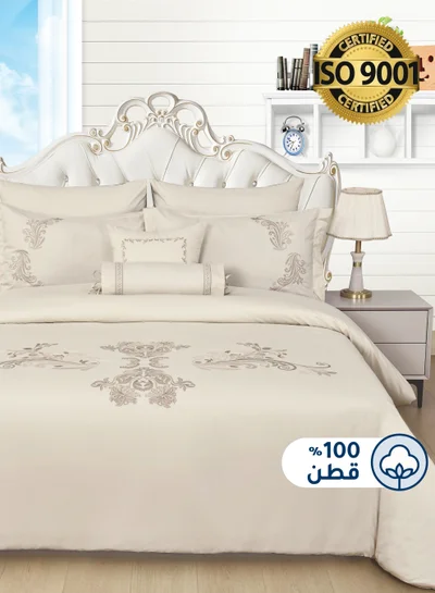 Master Home Textile MASTER Cotton Embroidery Comforter Sets, Fits 200 x 200 cm Double Size Bed, 8 Pcs King Size, 200 TC Cotton