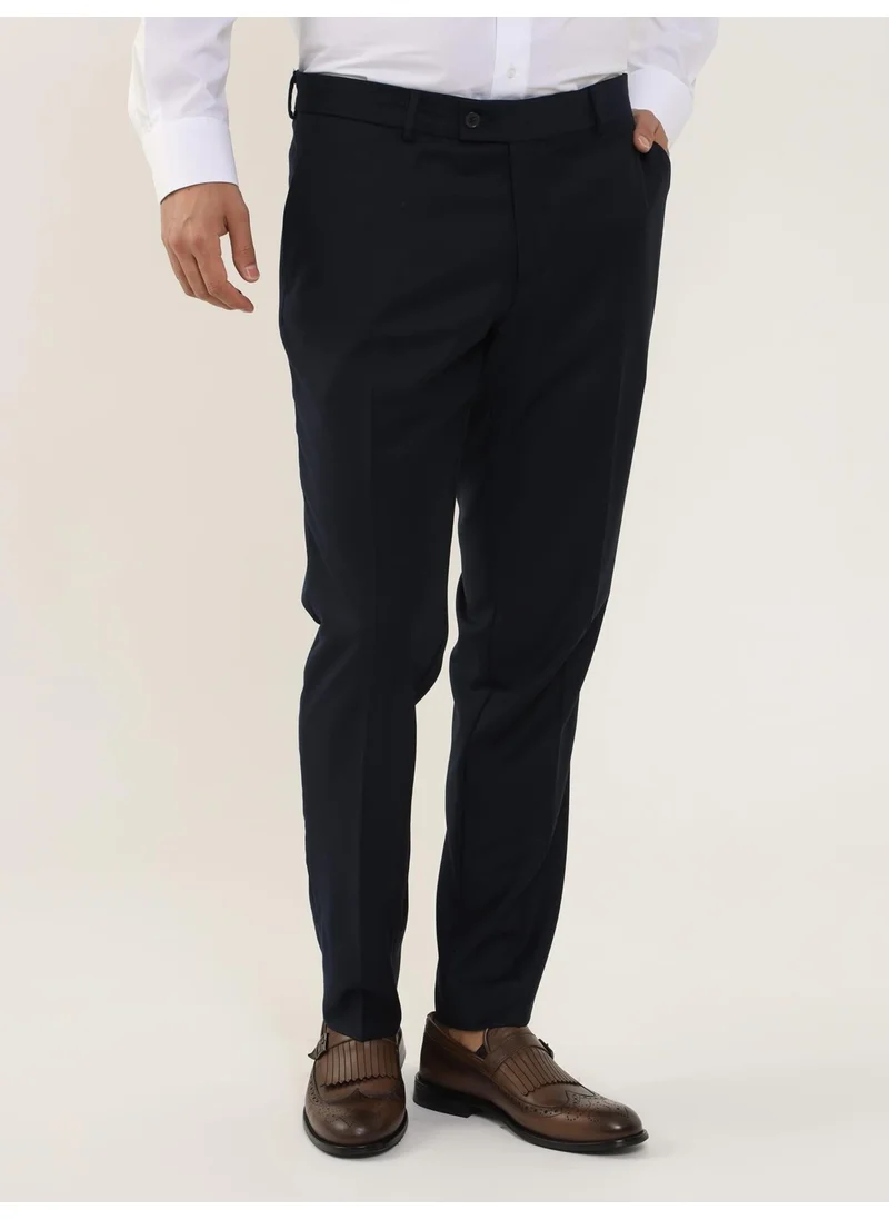 Dufy Navy Blue Men's Regular Fit Straight Trousers - 103930