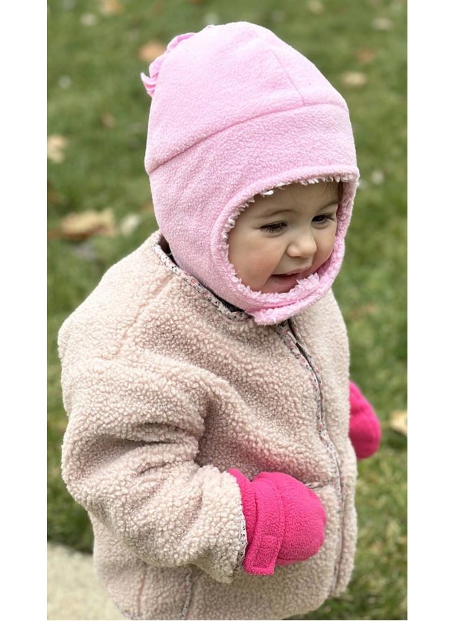 N'Ice Caps Little Girls and Baby Sherpa Lined Warm Fleece Pilot Hat Mitten Set - Image 2