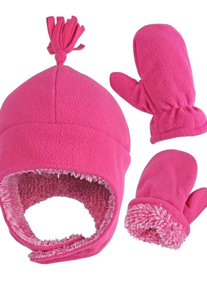 N'Ice Caps Little Girls and Baby Sherpa Lined Warm Fleece Pilot Hat Mitten Set - Image 1