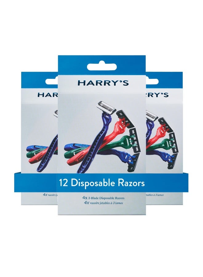 Harry's Disposable Razors for Men - 12 Count - 3-Blade Men's Razors - Image 1