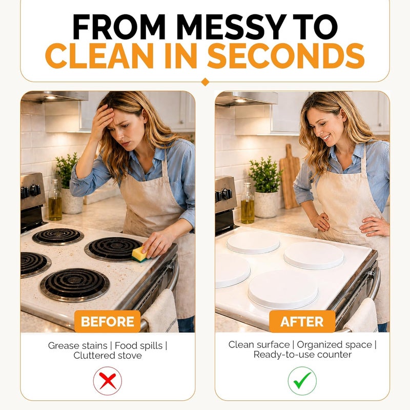 Linda's Essentials أغطية لمواقد الغاز الكهربائية (عبوة تحتوي على 4 قطع): تشمل 2 أغطية كبيرة بحجم 10 بوصات و2 أغطية صغيرة بحجم 8 بوصات، باللون الأبيض. - Image 4