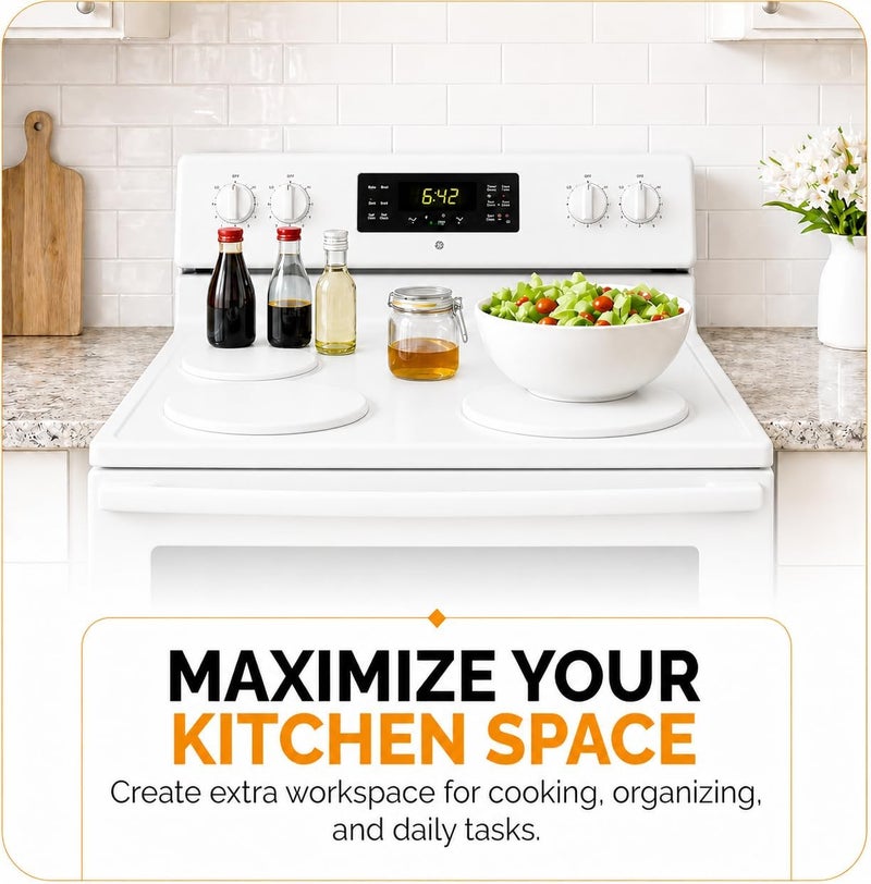 Linda's Essentials أغطية لمواقد الغاز الكهربائية (عبوة تحتوي على 4 قطع): تشمل 2 أغطية كبيرة بحجم 10 بوصات و2 أغطية صغيرة بحجم 8 بوصات، باللون الأبيض. - Image 5