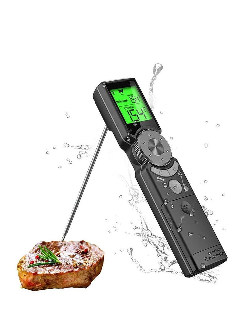 SYOSI مقياس حرارة رقمي للحوم مع إعداد درجة الحرارة وتنبيه - أفضل مقياس حرارة مقاوم للماء وسريع القراءة مع مغناطيس وإضاءة خلفية ومعايرة ودبوس قابل للطي لمقياس حرارة الطعام (أسود رمادي) - Image 1