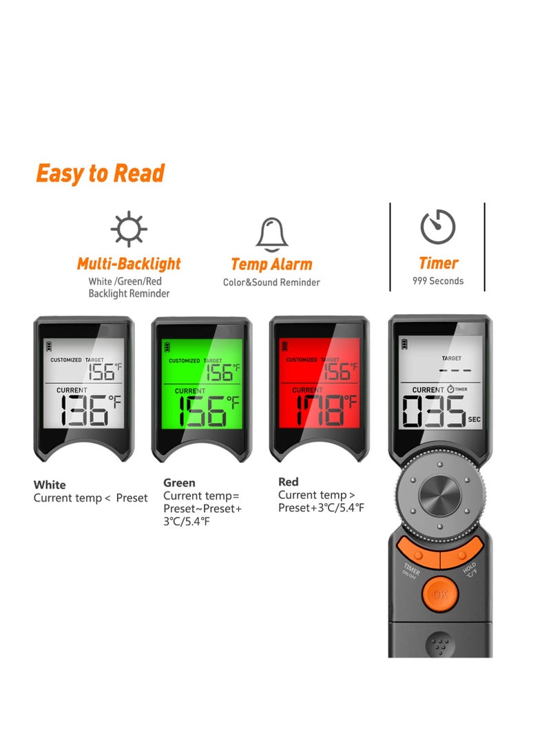 SYOSI مقياس حرارة رقمي للحوم مع إعداد درجة الحرارة وتنبيه - أفضل مقياس حرارة مقاوم للماء وسريع القراءة مع مغناطيس وإضاءة خلفية ومعايرة ودبوس قابل للطي لمقياس حرارة الطعام (أسود رمادي) - Image 4