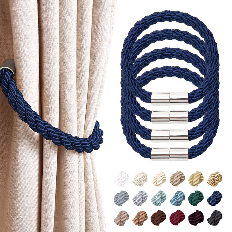 NICEEC 4 Pack Strong Magnetic Curtain Tiebacks Modern Simple Style Drape Tie Backs Convenient Decorative Weave Rope Curtain Holdbacks for Thin or Thick Home  Office Window Draperies Royal Blue