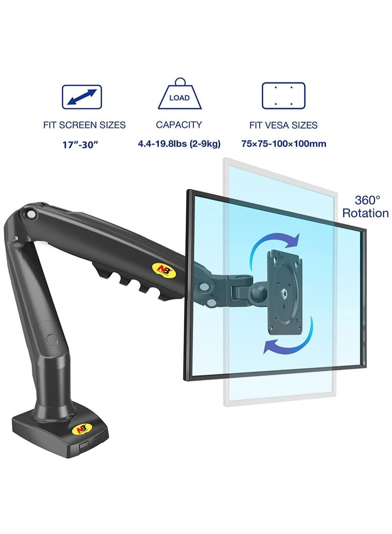 ذراع الشاشة، حامل شاشة دوار كامل الحركة مع زنبرك غاز، حامل شاشة قابل للتعديل لشاشات 17 بوصة - 30 بوصة، حامل شاشة الكمبيوتر F80 (شاشة واحدة)، أسود - Image 2