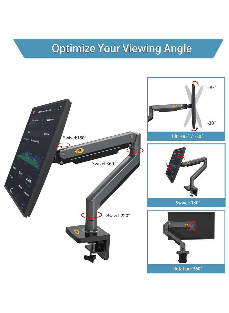 ذراع الشاشة، حامل شاشة دوار كامل الحركة مع زنبرك غاز، حامل شاشة قابل للتعديل لشاشات 17 بوصة - 30 بوصة، حامل شاشة الكمبيوتر F80 (شاشة واحدة)، أسود - Image 4