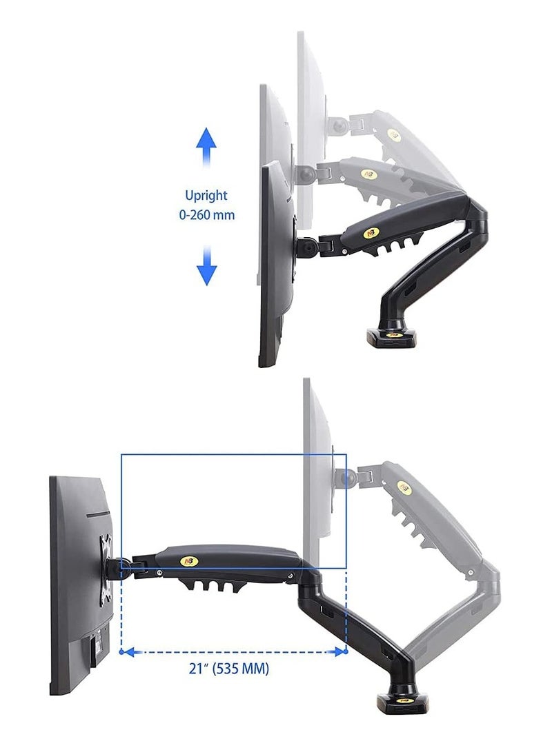 ذراع الشاشة، حامل شاشة دوار كامل الحركة مع زنبرك غاز، حامل شاشة قابل للتعديل لشاشات 17 بوصة - 30 بوصة، حامل شاشة الكمبيوتر F80 (شاشة واحدة)، أسود - Image 5