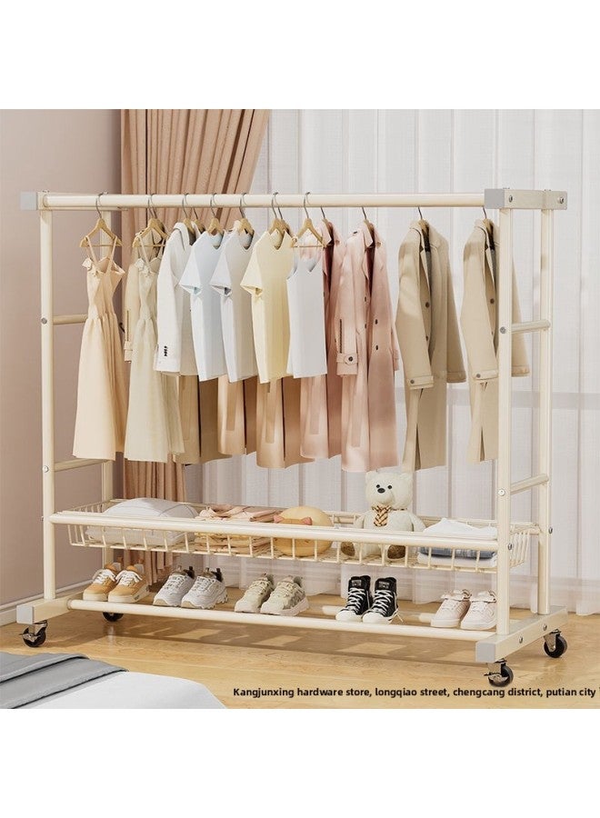 Thickened Double-Layer Coat Rack Floor Drying Rack Bedroom Household Removable Hanger Clothes And Shoes Storage Rack-Color:Modern And Simple Style-black_ Double Layer 80+ Wheels  - Image 2