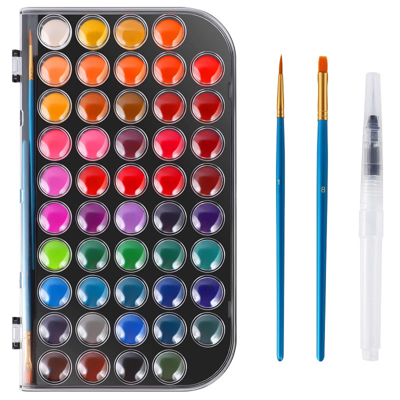 Blablaovy Watercolor Paint, 48 Colors Washable Watercolor Paint Set with a Brush a Refillable Water Brush Pen and Palette, Non-toxic Water Color Paints Sets for Kids Adults Artists Children Students Beginner - Image 1