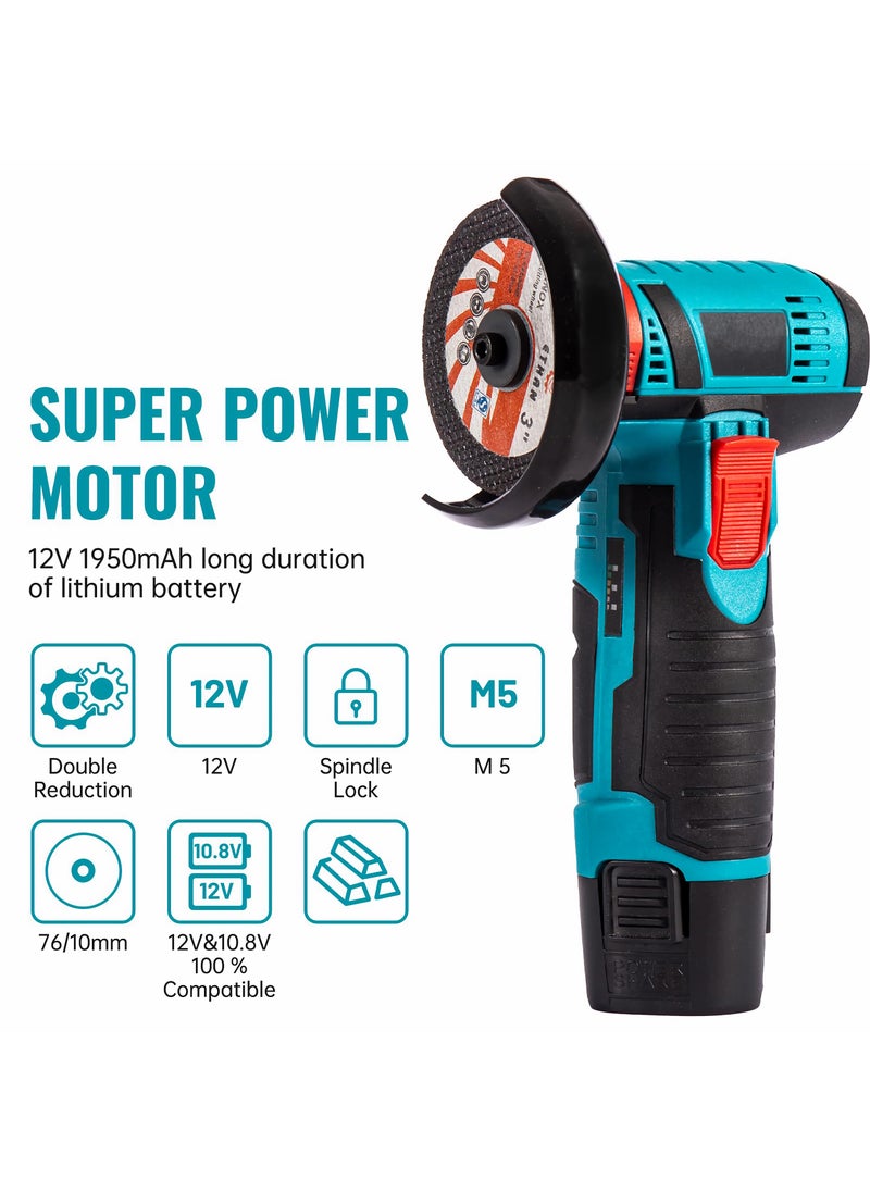 WAMIT Angle Grinder,Cordless Grinder,Grinding Wheel 3 inches/76 mm,19500rpm Power Tool,Grinder Tool,Handheld Cutter Comes with 2 batteries and Gloves、4 cutting discs  - Image 2