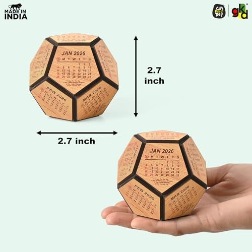 Gift Kya De GKD Pentagon Shape Wooden Paperweight with Mini 2026 Calendar – Paper Weight for Office Table Stylish PaperWeights, Decorative and Functional Office Accessories (Pentagon Calendar) - Image 3