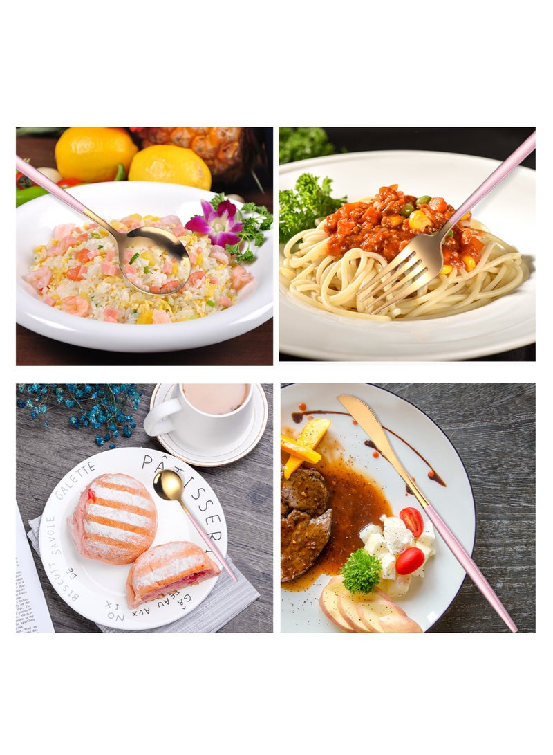 Premium 24-Piece Stainless Steel Cutlery Set in Multiple Colours Variations (Silver, Rose Gold, Gold, Pink/Gold, White/Gold Handles) with 6 X Main Knives/Main Forks/Soup Spoons/Dessert Spoons! Perfect for Gifting/Self-use!  - Image 2