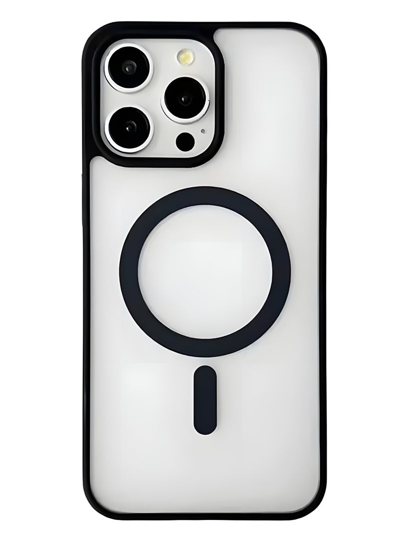 جراب لموبايل ايفون 13 برو ماج سيف شفاف يدعم الشحن اللاسلكي المغناطيسي، حماية ضد الصدمات، مقاوم للخدش لموبايل iPhone 13 Pro - أسود - Image 1