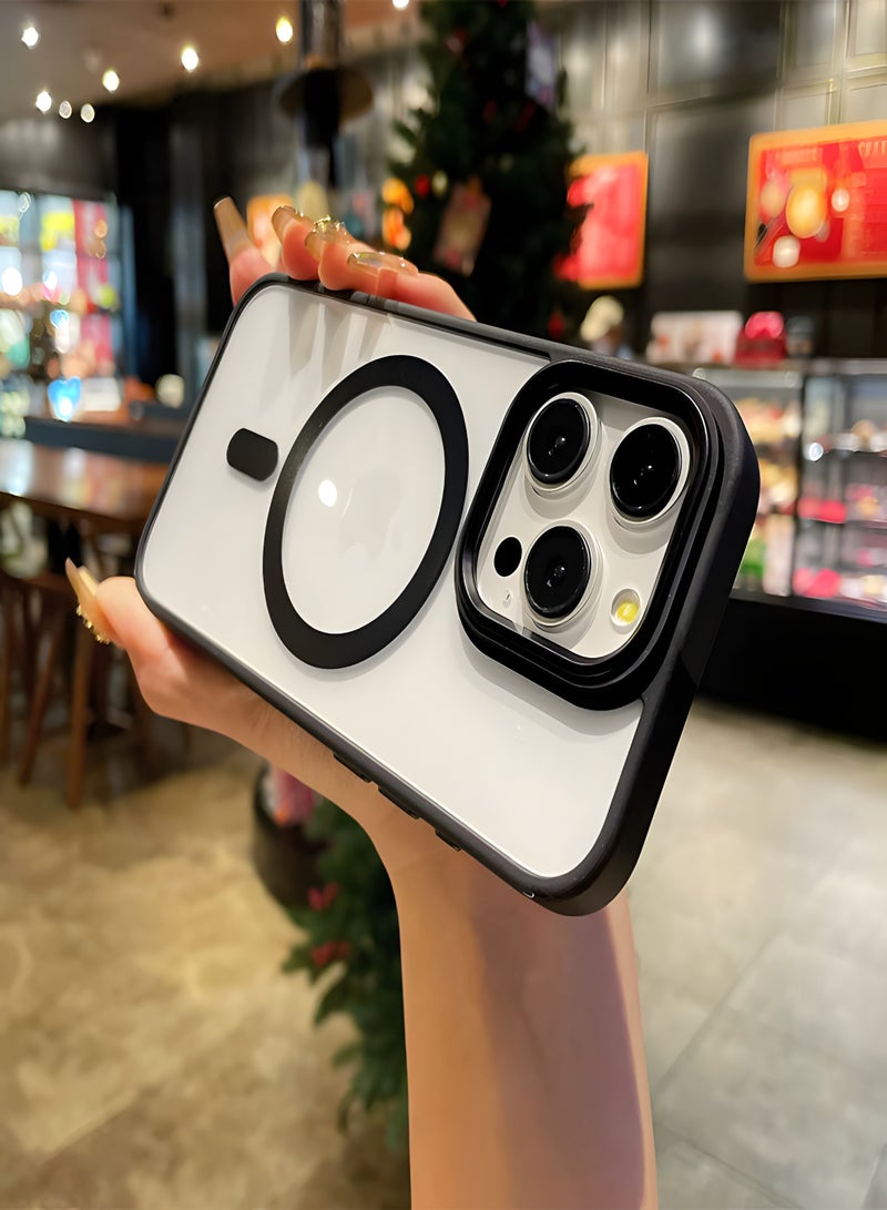 جراب لموبايل ايفون 13 برو ماج سيف شفاف يدعم الشحن اللاسلكي المغناطيسي، حماية ضد الصدمات، مقاوم للخدش لموبايل iPhone 13 Pro - أسود - Image 4