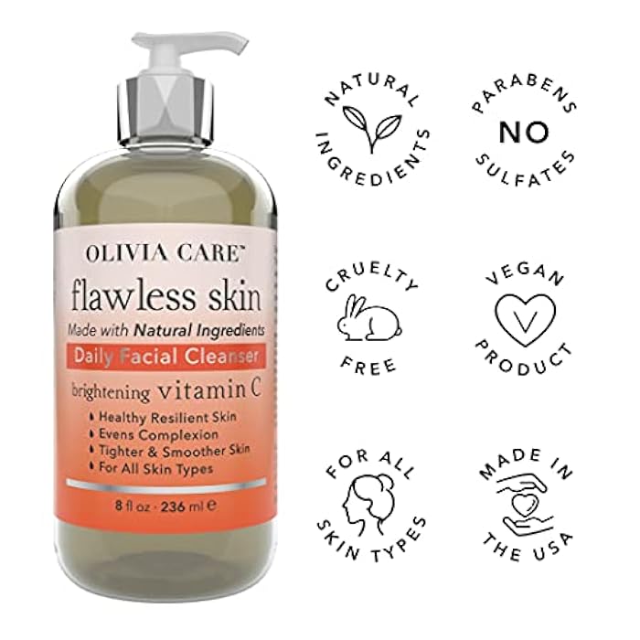 Olivia Care Vitamin C Daily Brightening Facial Cleanser - All Natural Moisturize, Hydrate, Cleanse - Brighten Age Spot, Tighter & Soothe Skin - Antioxidants - All Skin Type - 8 FL OZ - Image 3