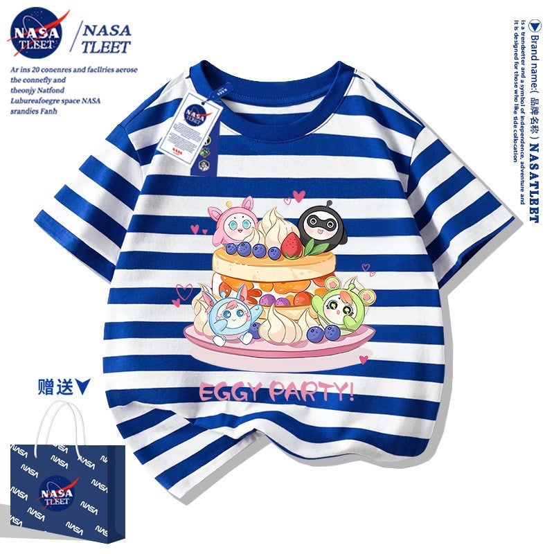 Nasa Joint Cartoon Game Print Summer Boys And Girls Egg Party Cotton Short-Sleeved New All-Match T-Shirt - Image 1