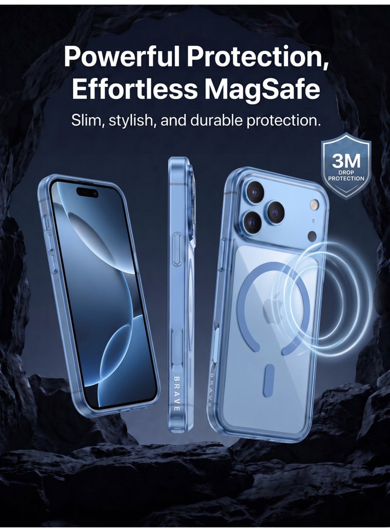 Brave iPhone 18 Pro Max Case MagSafe Compatible | Military Grade 15FT (3M) Drop Protection, Shockproof Full Coverage Protective Case | TPU Silicone & 4H Hardness Acrylic, Slim Clear Case, Anti-Yellowing, Scratch & Fingerprint Resistant | Raised Camera & Screen Protection, Wireless Charging Compatible | Clear Blue - Image 2