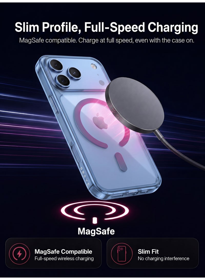 Brave iPhone 18 Pro Max Case MagSafe Compatible | Military Grade 15FT (3M) Drop Protection, Shockproof Full Coverage Protective Case | TPU Silicone & 4H Hardness Acrylic, Slim Clear Case, Anti-Yellowing, Scratch & Fingerprint Resistant | Raised Camera & Screen Protection, Wireless Charging Compatible | Clear Blue - Image 4