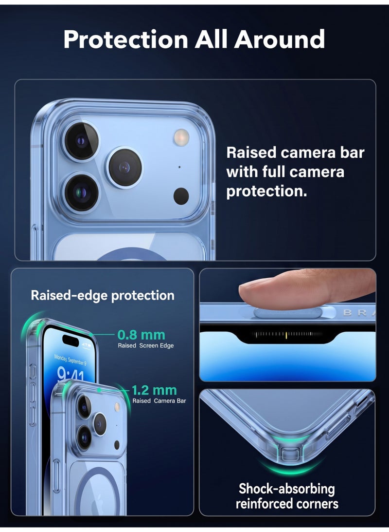 Brave iPhone 18 Pro Max Case MagSafe Compatible | Military Grade 15FT (3M) Drop Protection, Shockproof Full Coverage Protective Case | TPU Silicone & 4H Hardness Acrylic, Slim Clear Case, Anti-Yellowing, Scratch & Fingerprint Resistant | Raised Camera & Screen Protection, Wireless Charging Compatible | Clear Blue - Image 5