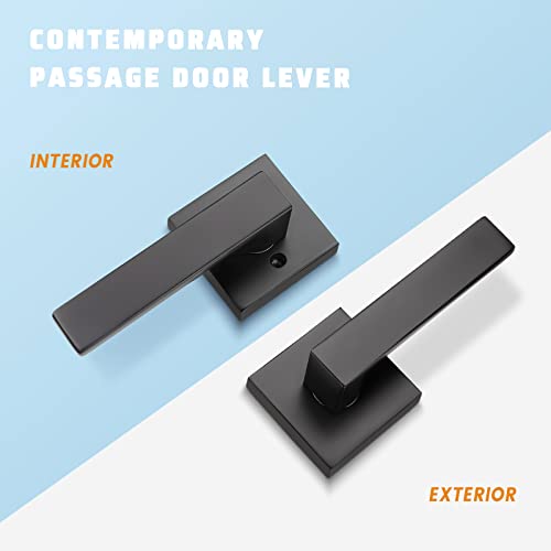 KNOBWELL 2 Pack Premium Matte Black Closet Door Handles Passage Function Heavy Duty Lever Door Handle, Door Handles for Left or Right Handing, Interior Door Handle 2.07 lb One Lever - Image 2