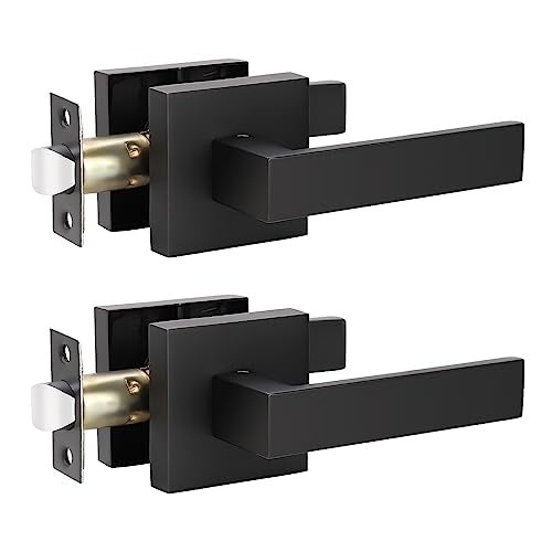 KNOBWELL 2 Pack Premium Matte Black Closet Door Handles Passage Function Heavy Duty Lever Door Handle, Door Handles for Left or Right Handing, Interior Door Handle 2.07 lb One Lever - Image 1