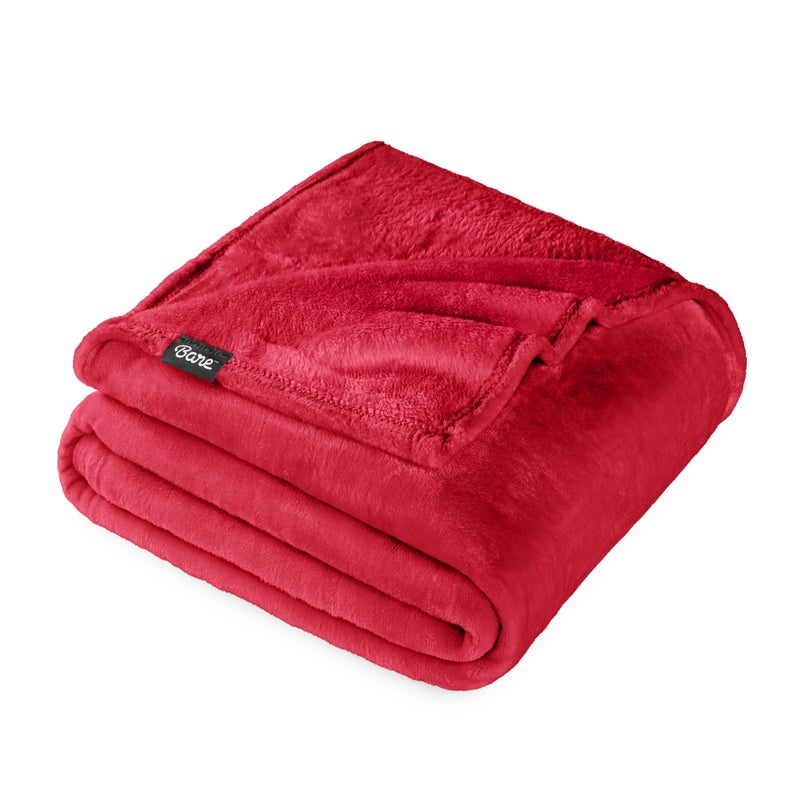 Bare Home Fleece Blanket FullQueen UltraSoft Lightweight for Bed Sofa and Couch Luxury Microplush Cozy Warm Blanket FullQueen Red - Image 1