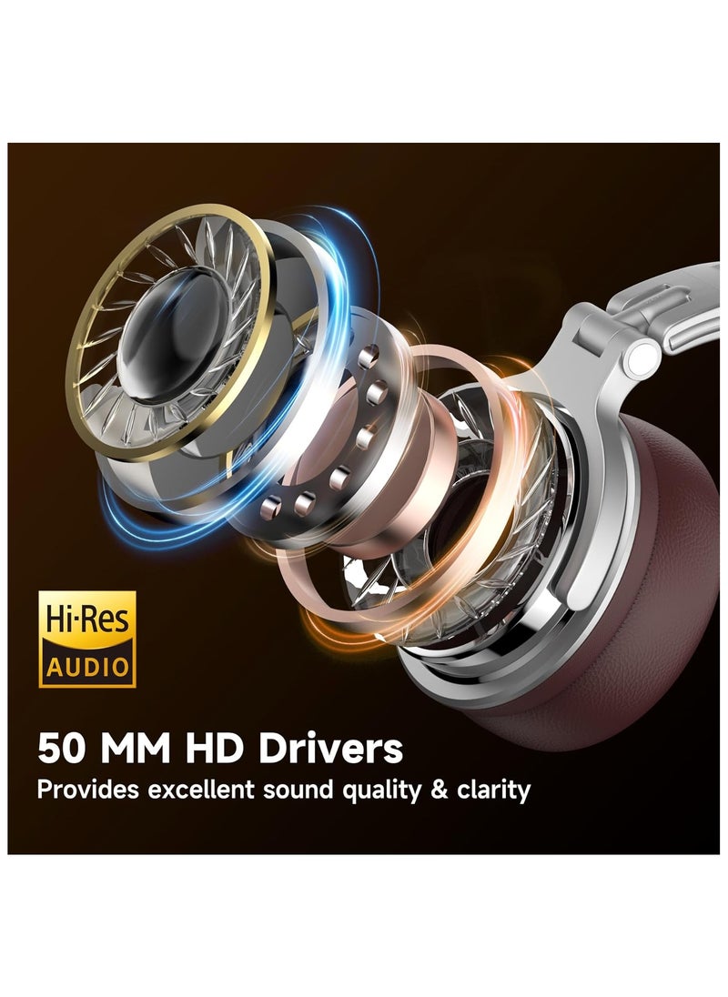 OneOdio OneOdio Studio Pro 30, Wired Premium Stereo Sound Headsets with 50mm Driver, Foldable Comfortable Headphones with Protein Earmuffs and Share port for Recording Monitoring Podcast PC (Silver Brown)  - Image 3