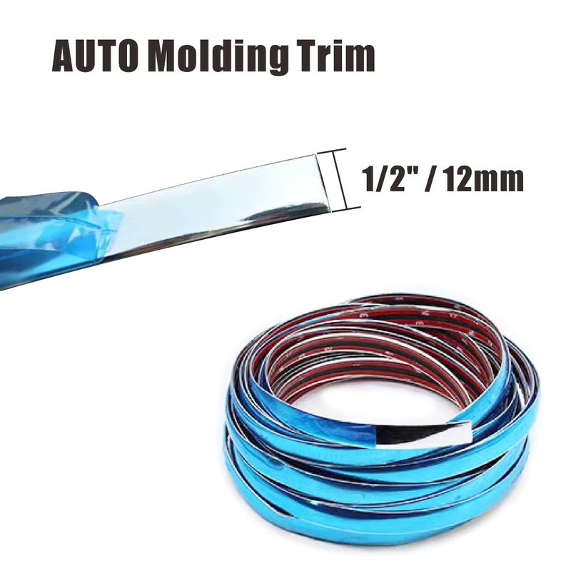 Shine & Bright Auto Width12 inch 12mm Self Adhesive Auto Trim Molding Strip ScratchProof CarTruckRV Exterior and Interior Molding Trim Universal Bumper Window Door Body Side Decorative Strip 24Ft Chrome Silver - Image 5