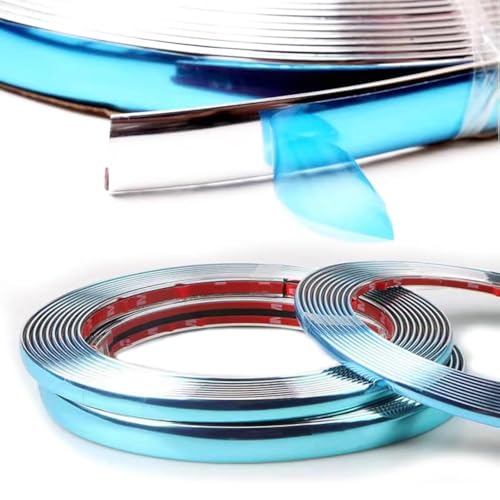 Shine & Bright Auto Width12 inch 12mm Self Adhesive Auto Trim Molding Strip ScratchProof CarTruckRV Exterior and Interior Molding Trim Universal Bumper Window Door Body Side Decorative Strip 24Ft Chrome Silver - Image 1