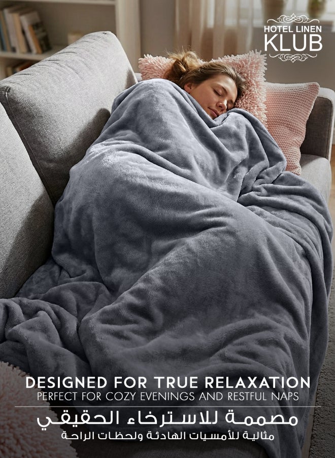 هوتيل لينين كلوب بطانية مزدوجة من الفلانيل المصنوعة من الصوف الدقيق، 260 جرام لكل متر مربع، ناعمة ومريحة للغاية، مقاس 200 × 220 سم، رمادية - Image 3