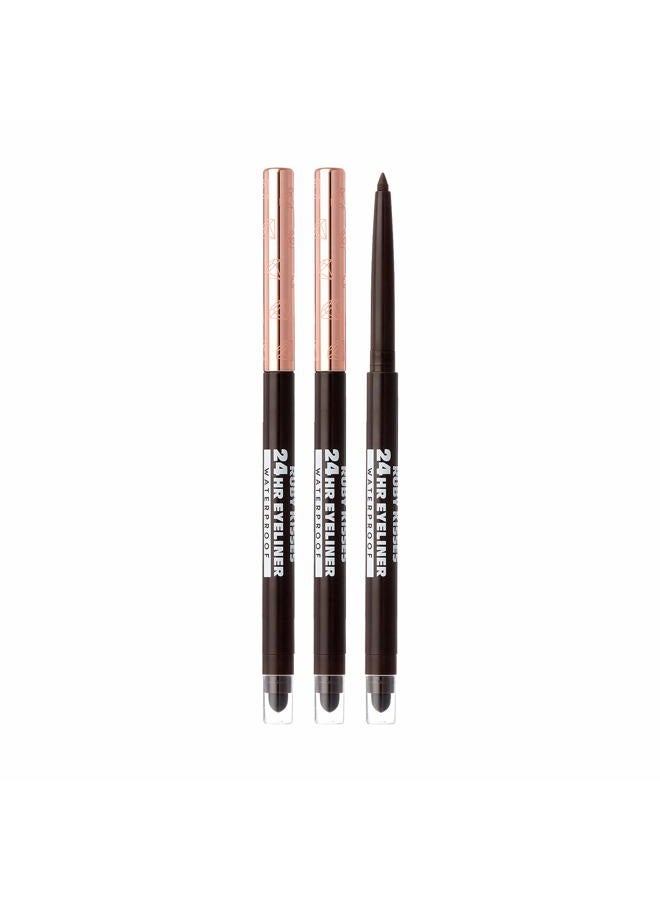 Ruby Kisses Waterproof Eyeliner, 24HR Waterproof Long-Lasting Mechanical Eyeliner Pencil with Built-in Sharpener, Smudgeproof 3 Pack (Dark Brown) - Image 1