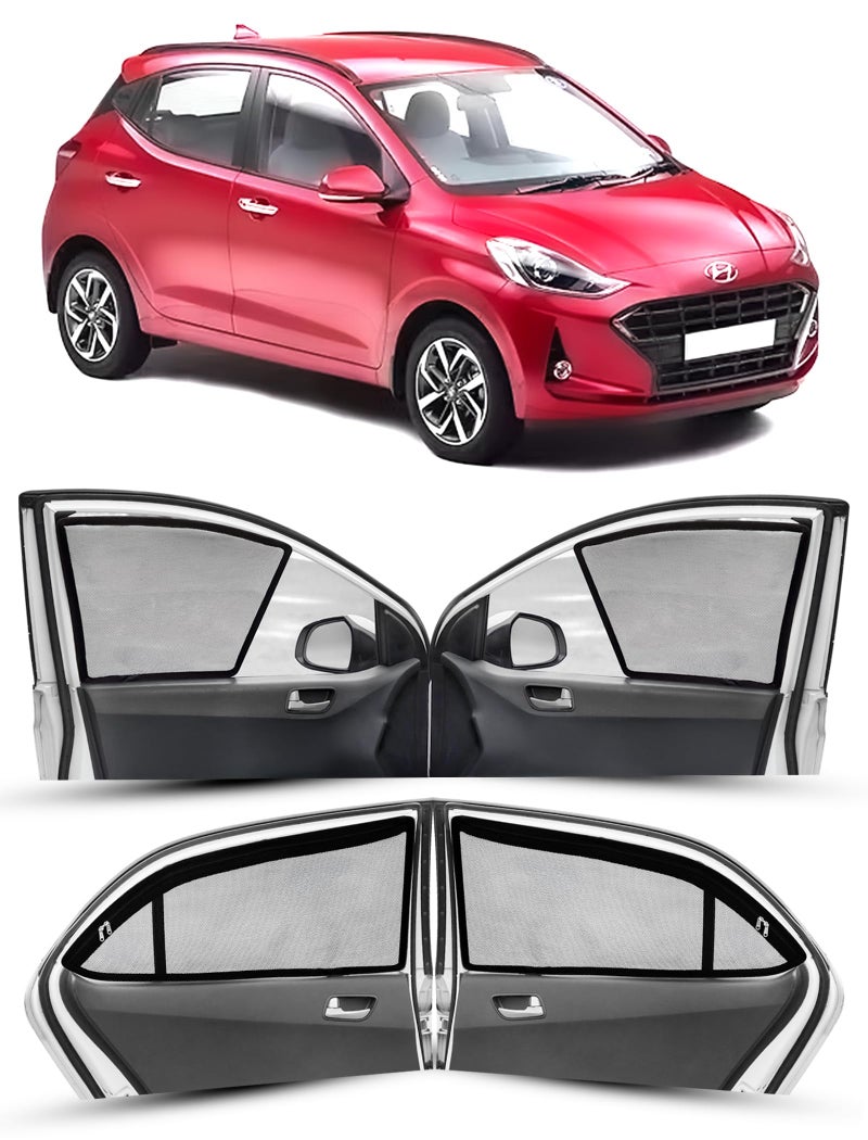 Autofact Magnetic Car Sunshades Compatible with Hyundai Grand I10 Old (2013 to 2019) (Set of 4) – Easy Installation, UV Protection (Front 2 Half-Cut for Side Mirror Visibility, Rear 2 with Zippers) - Image 1
