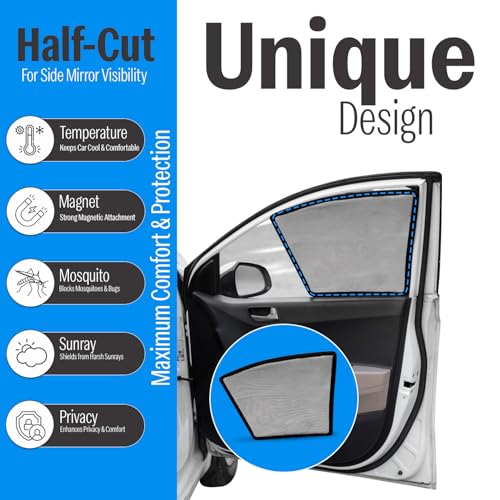 Autofact Magnetic Car Sunshades Compatible with Hyundai Grand I10 Old (2013 to 2019) (Set of 4) – Easy Installation, UV Protection (Front 2 Half-Cut for Side Mirror Visibility, Rear 2 with Zippers) - Image 5