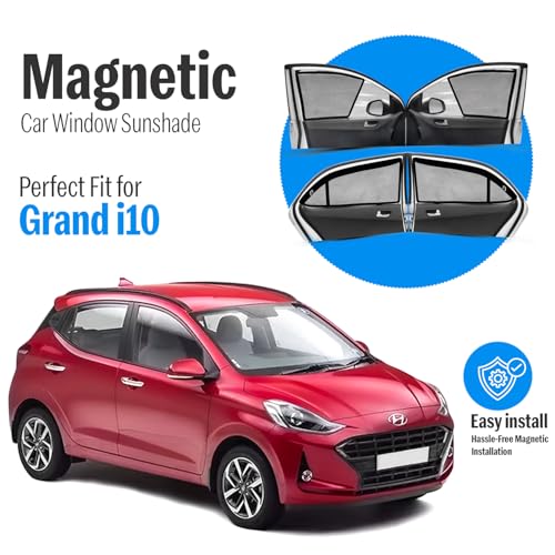 Autofact Magnetic Car Sunshades Compatible with Hyundai Grand I10 Old (2013 to 2019) (Set of 4) – Easy Installation, UV Protection (Front 2 Half-Cut for Side Mirror Visibility, Rear 2 with Zippers) - Image 2