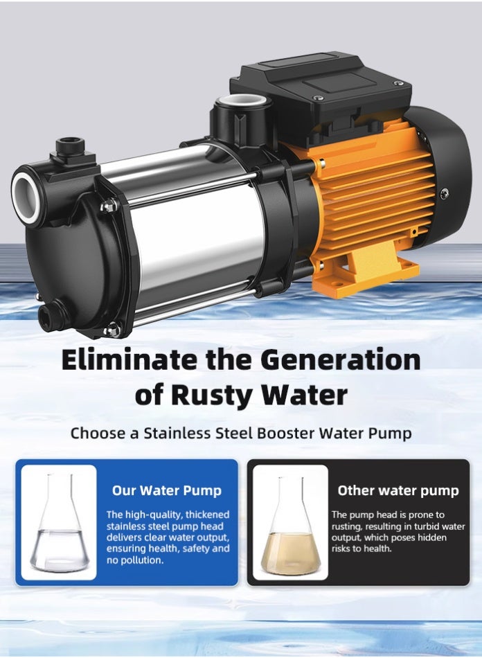 MODI 550W Heavy-Duty Water Pressure Booster Pump with Copper Winding Stainless Steel Impeller - High Pressure Water PumpThermal Protection Anti-Rust Body for Home Garden Irrigation and Water Supply - Image 5
