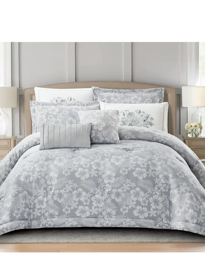Donetella Premium 8-Pcs Hotel Style Comforter Set ,Double Size Stylish Bedding Set Quilted With Brushed Microfiber And Soft Silk Feather Filling, Silver Grey