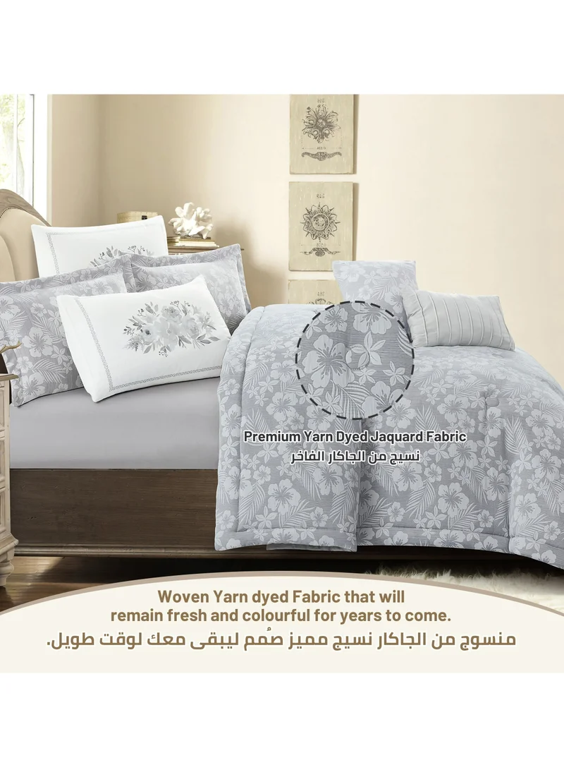 Donetella Premium 8-Pcs Hotel Style Comforter Set ,Double Size Stylish Bedding Set Quilted With Brushed Microfiber And Soft Silk Feather Filling, Silver Grey