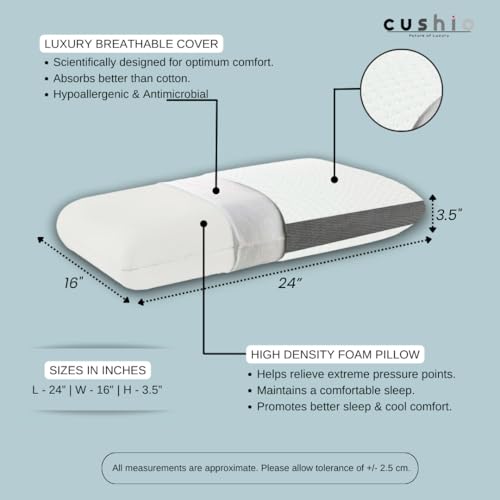 CUSHIO Cooling Gel Memory Foam Pillow | Size 24"x16"x3.5" (Set of 4) Cervical Pillow for Relieving Neck & Shoulder Pain with Free Pillow Cover (White & Grey) - Image 2