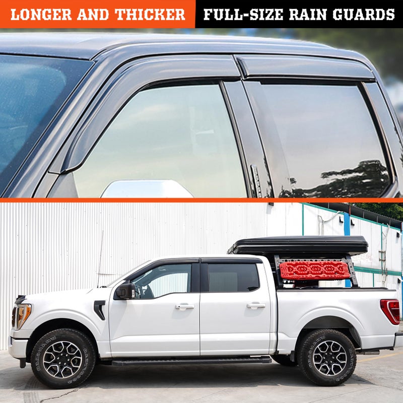 APILT Outside-Mount Rain Guards Window Visors for 2015-2026 Ford F-150 SuperCrew & 2017-2026 Raptor/F-250/F-350/F-450/F-550 Super Duty SuperCrew Wind Deflector Dark Smoke 4-Piece Set with Thicker - Image 2