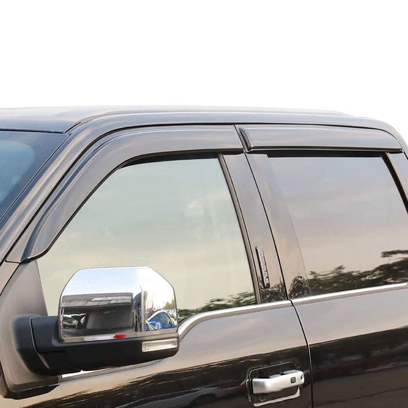 APILT Outside-Mount Rain Guards Window Visors for 2015-2026 Ford F-150 SuperCrew & 2017-2026 Raptor/F-250/F-350/F-450/F-550 Super Duty SuperCrew Wind Deflector Dark Smoke 4-Piece Set with Thicker - Image 1