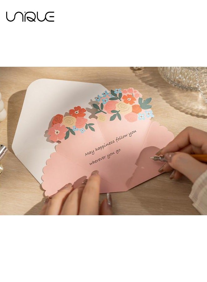 Unique 6 قطع من بطاقات عيد الميلاد، بطاقة دعوة مصنوعة يدويًا على شكل زهرة، للأطفال والكبار، بطاقة تهنئة مطوية، لحفلات الزفاف، وعيد الأم، والتخرج، وأعياد الميلاد - Image 3