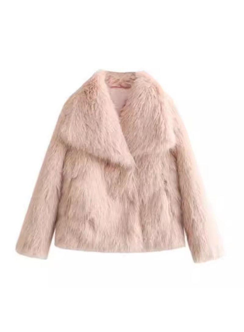SCACTO Winter Plush Coat Fashion Thicken Lapel Outwear Casual Long Sleeve Tops 