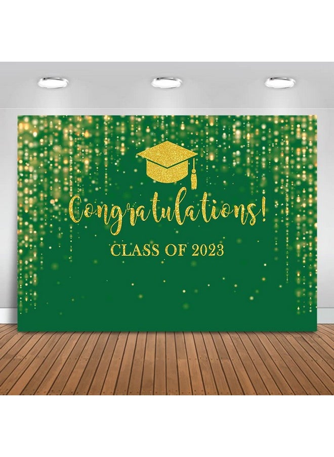 Mocsicka Class Of 2023 Backdrop Green Gold Glitter Bokeh Graduation Party Background 2023 Congrats Grad Prom Party Cake Table Decoration Photo Booth Props (8X6Ft)  - Image 2