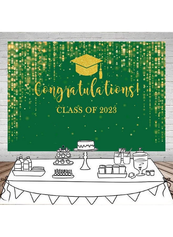 Mocsicka Class Of 2023 Backdrop Green Gold Glitter Bokeh Graduation Party Background 2023 Congrats Grad Prom Party Cake Table Decoration Photo Booth Props (8X6Ft)  - Image 3