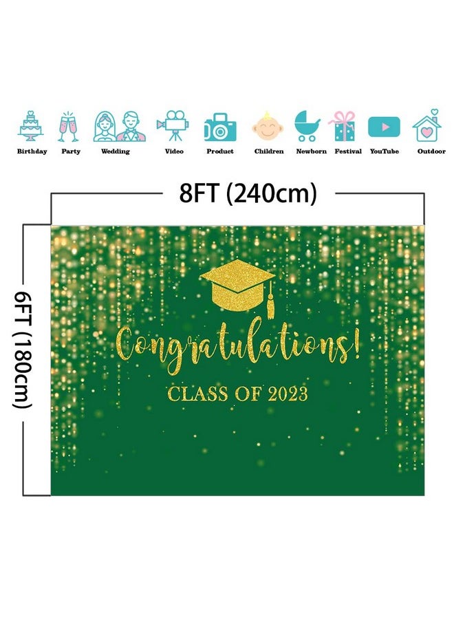 Mocsicka Class Of 2023 Backdrop Green Gold Glitter Bokeh Graduation Party Background 2023 Congrats Grad Prom Party Cake Table Decoration Photo Booth Props (8X6Ft)  - Image 5