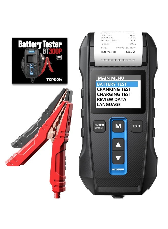 Topdon Car Battery Tester 12V 24V 100-2000CCA Lead-Acid Battery, TOPDON BT300P Alternator Tester, Load Tester, with Built-in Printer, Spark Free Metal Clamps, Automatic Reverse Polarity Protection - Image 1