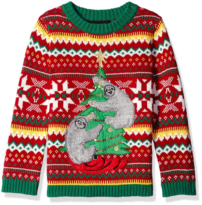 Blizzard Bay Little Boys Boys' Decorating Sloths Xmas Sweater, red/Green, 5 M - Image 2